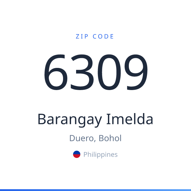 Shareable ZIP code 6309 card for Barangay Imelda, light theme
