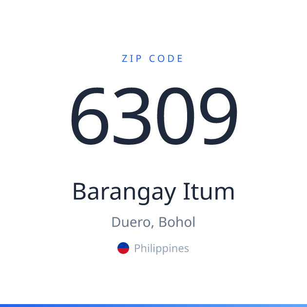 Shareable ZIP code 6309 card for Barangay Itum, light theme
