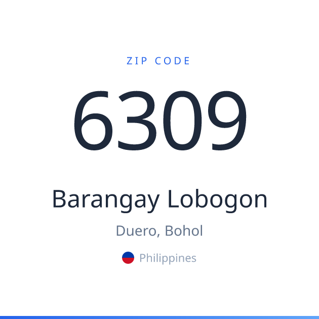 Shareable ZIP code 6309 card for Barangay Lobogon, light theme