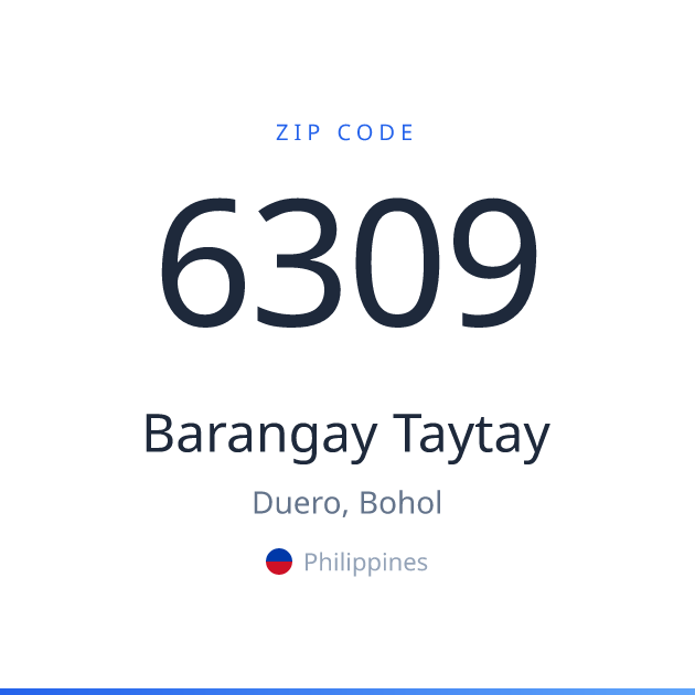 Shareable ZIP code 6309 card for Barangay Taytay, light theme