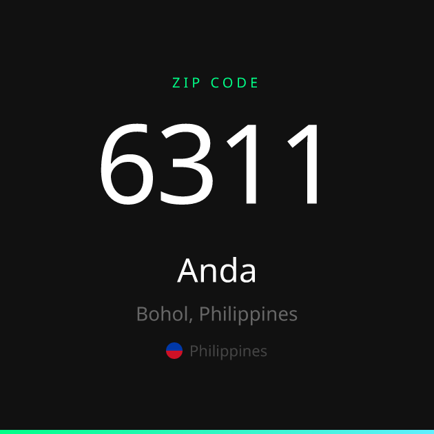 Shareable ZIP code 6311 card for Anda, dark theme