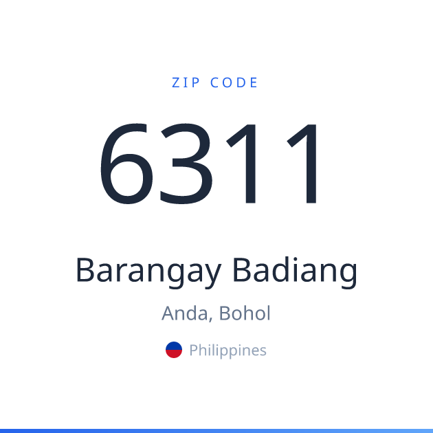 Shareable ZIP code 6311 card for Barangay Badiang, light theme