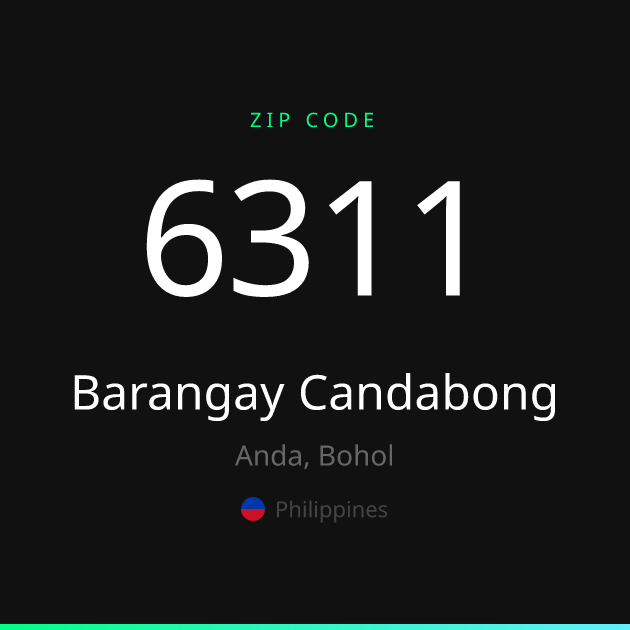 Shareable ZIP code 6311 card for Barangay Candabong, dark theme