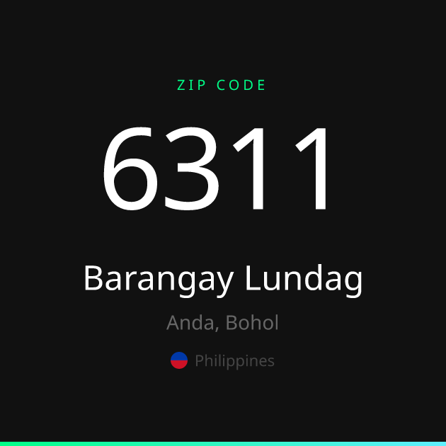 Shareable ZIP code 6311 card for Barangay Lundag, dark theme