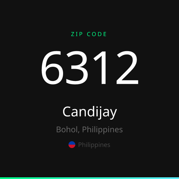 Shareable ZIP code 6312 card for Candijay, dark theme