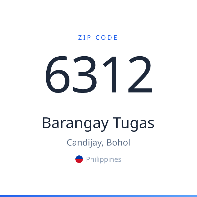 Shareable ZIP code 6312 card for Barangay Tugas, light theme