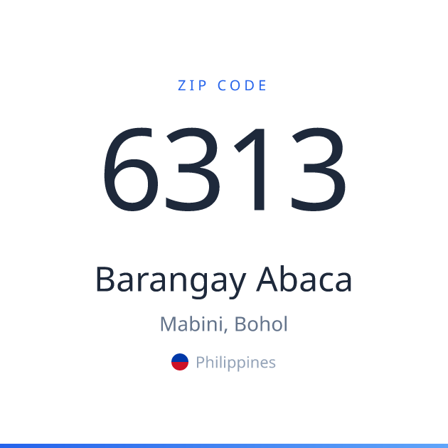 Shareable ZIP code 6313 card for Barangay Abaca, light theme