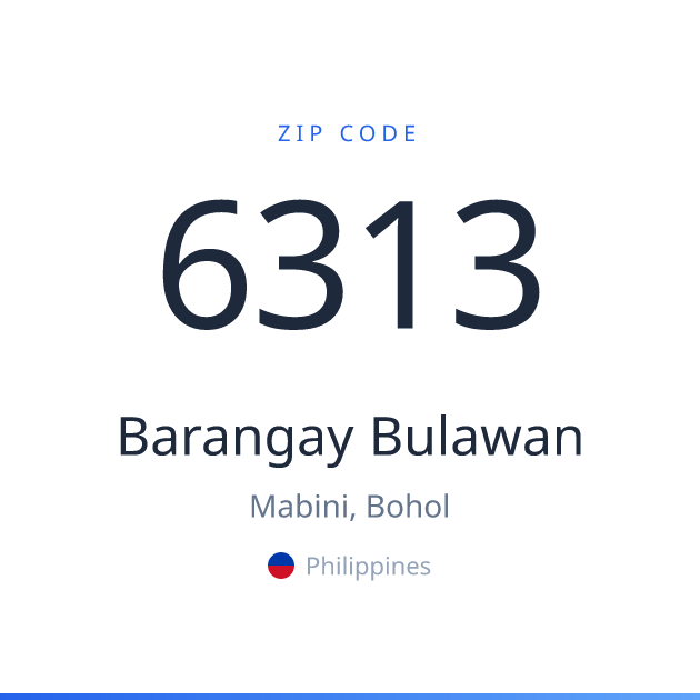 Shareable ZIP code 6313 card for Barangay Bulawan, light theme