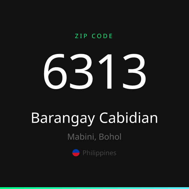 Shareable ZIP code 6313 card for Barangay Cabidian, dark theme