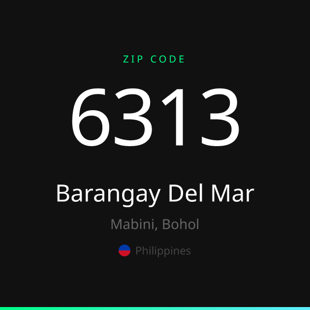 Shareable ZIP code 6313 card for Barangay Del Mar, dark theme