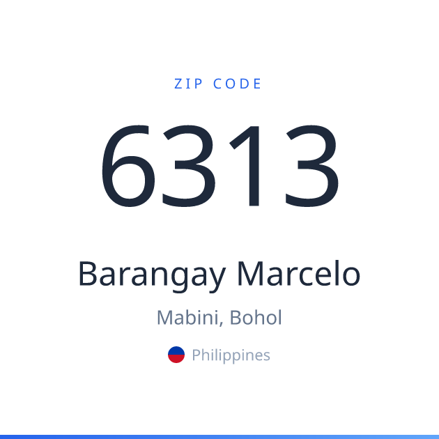 Shareable ZIP code 6313 card for Barangay Marcelo, light theme
