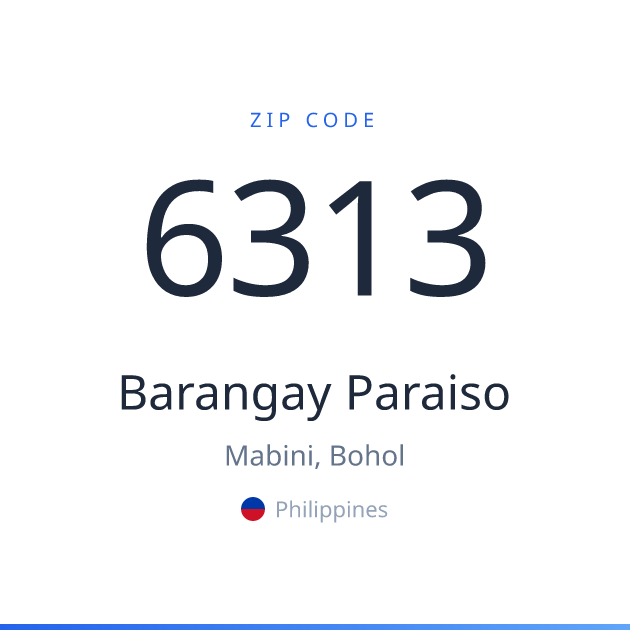 Shareable ZIP code 6313 card for Barangay Paraiso, light theme