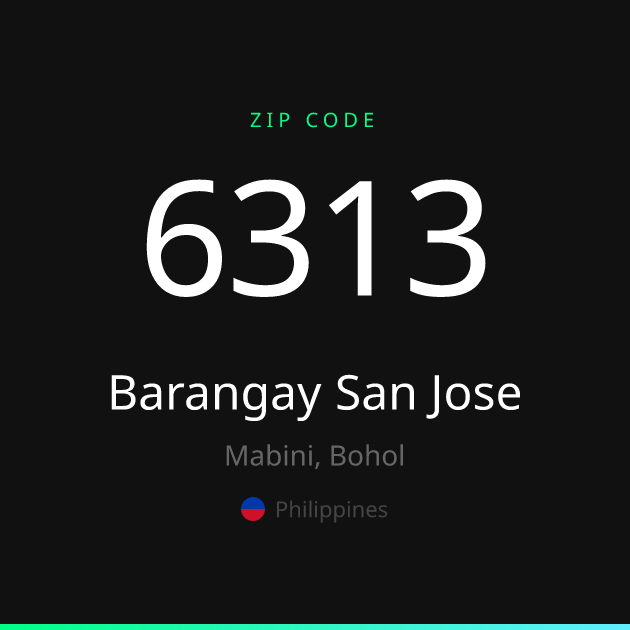 Shareable ZIP code 6313 card for Barangay San Jose, dark theme
