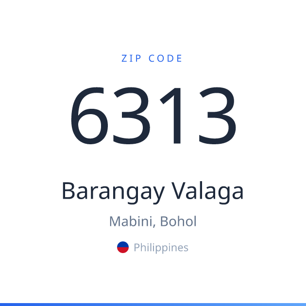 Shareable ZIP code 6313 card for Barangay Valaga, light theme
