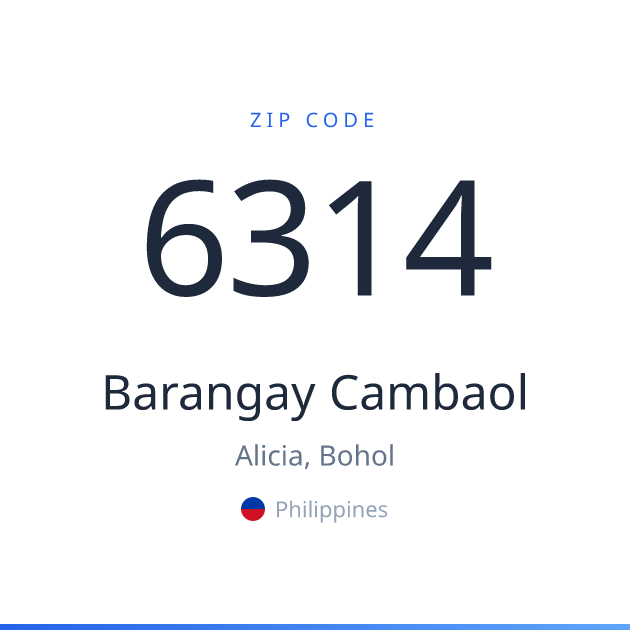 Shareable ZIP code 6314 card for Barangay Cambaol, light theme