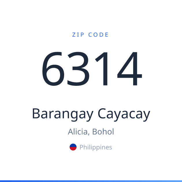 Shareable ZIP code 6314 card for Barangay Cayacay, light theme