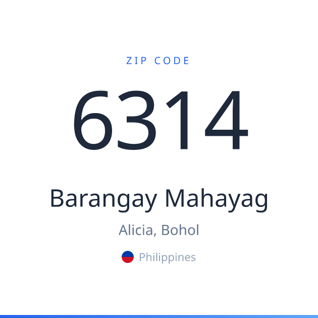 Shareable ZIP code 6314 card for Barangay Mahayag, light theme