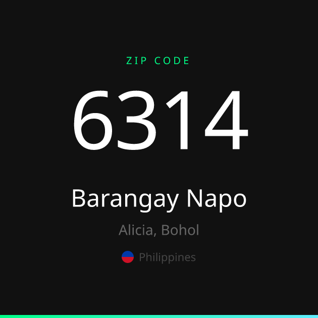 Shareable ZIP code 6314 card for Barangay Napo, dark theme