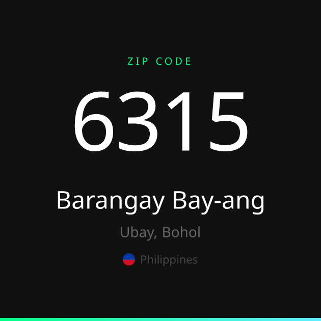 Shareable ZIP code 6315 card for Barangay Bay-ang, dark theme
