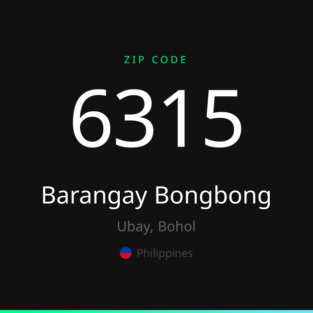 Shareable ZIP code 6315 card for Barangay Bongbong, dark theme