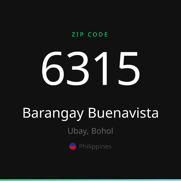 Shareable ZIP code 6315 card for Barangay Buenavista, dark theme