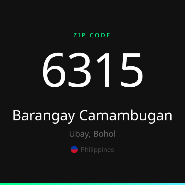 Shareable ZIP code 6315 card for Barangay Camambugan, dark theme