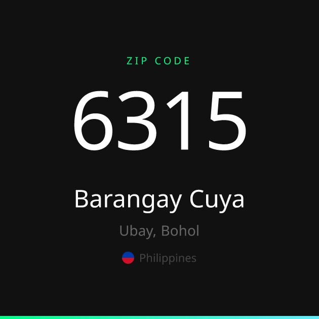 Shareable ZIP code 6315 card for Barangay Cuya, dark theme