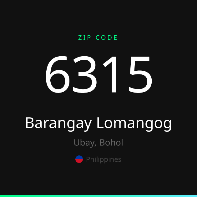Shareable ZIP code 6315 card for Barangay Lomangog, dark theme