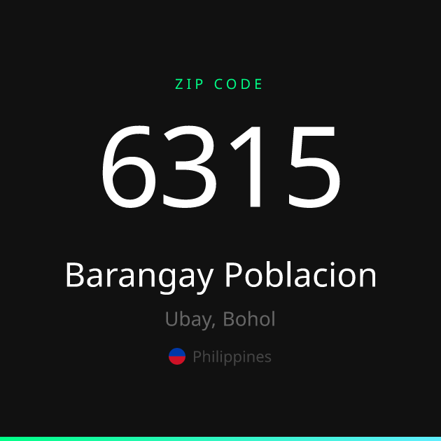 Shareable ZIP code 6315 card for Barangay Poblacion, dark theme