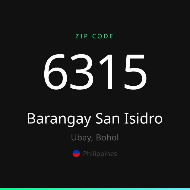Shareable ZIP code 6315 card for Barangay San Isidro, dark theme