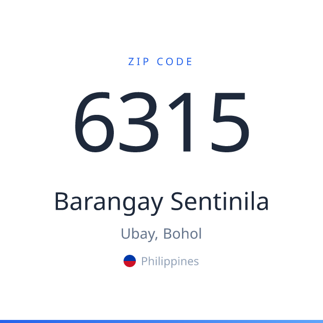 Shareable ZIP code 6315 card for Barangay Sentinila, light theme