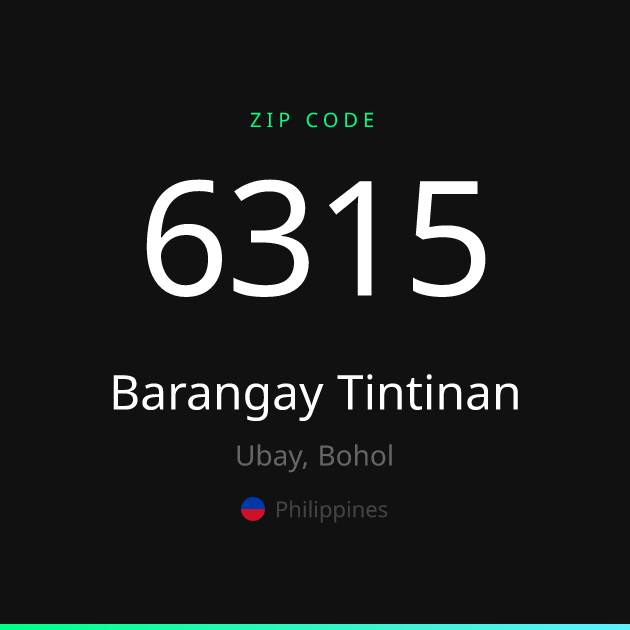Shareable ZIP code 6315 card for Barangay Tintinan, dark theme