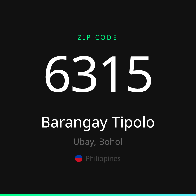 Shareable ZIP code 6315 card for Barangay Tipolo, dark theme