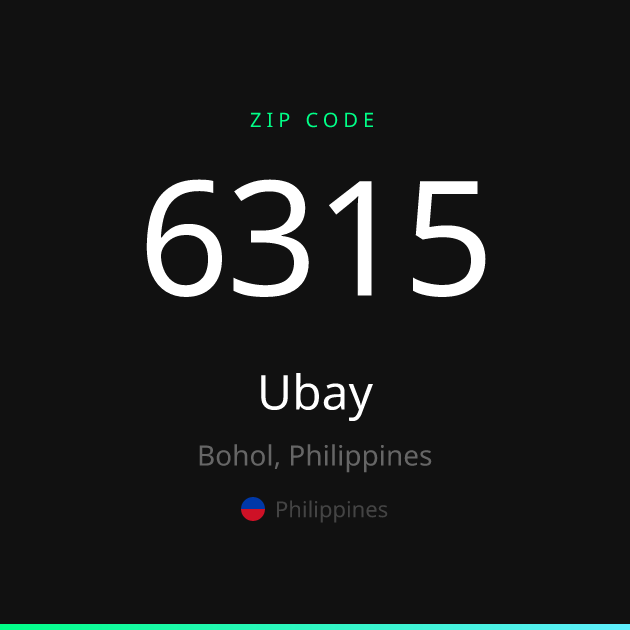 Shareable ZIP code 6315 card for Ubay, dark theme