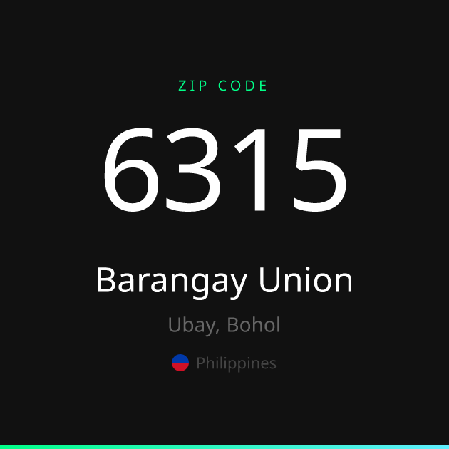 Shareable ZIP code 6315 card for Barangay Union, dark theme