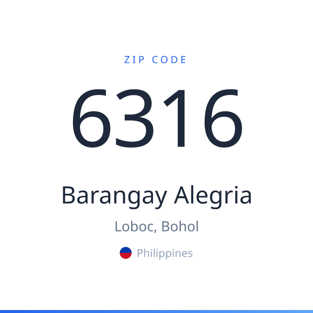 Shareable ZIP code 6316 card for Barangay Alegria, light theme