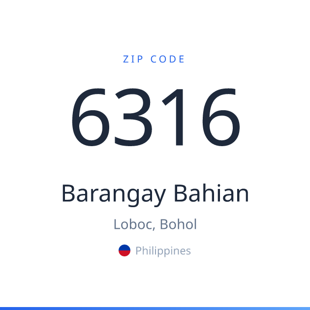 Shareable ZIP code 6316 card for Barangay Bahian, light theme