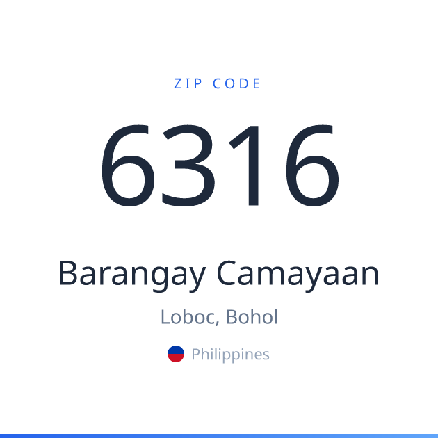 Shareable ZIP code 6316 card for Barangay Camayaan, light theme