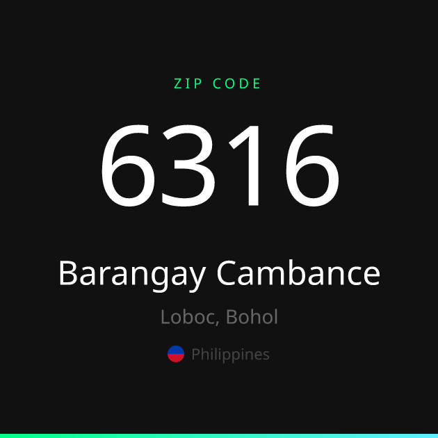 Shareable ZIP code 6316 card for Barangay Cambance, dark theme