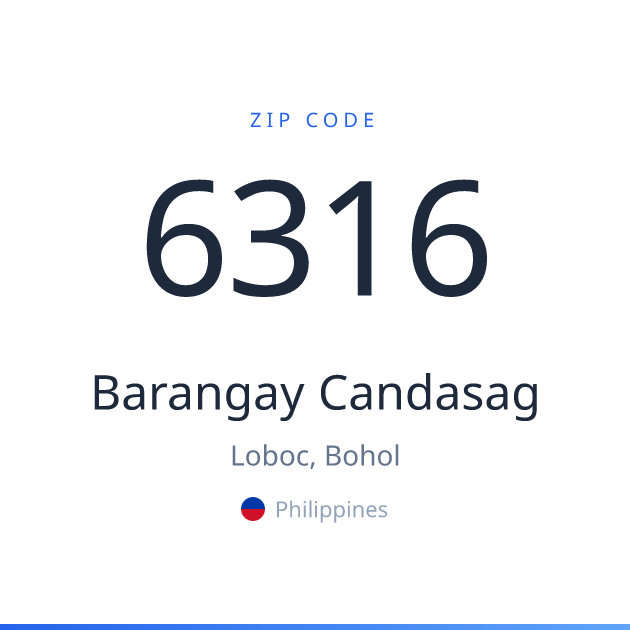 Shareable ZIP code 6316 card for Barangay Candasag, light theme