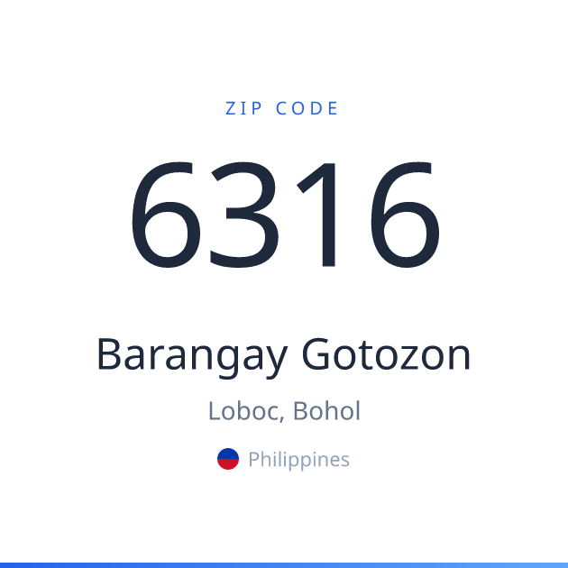 Shareable ZIP code 6316 card for Barangay Gotozon, light theme