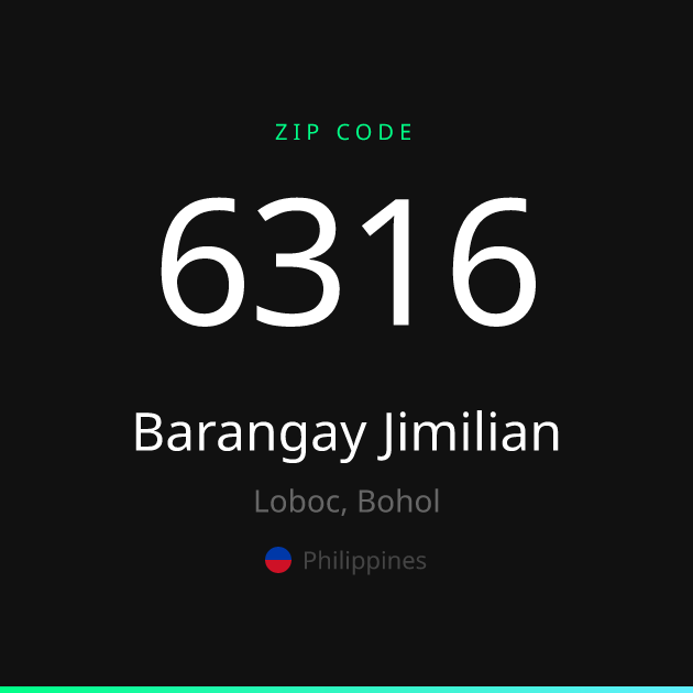 Shareable ZIP code 6316 card for Barangay Jimilian, dark theme
