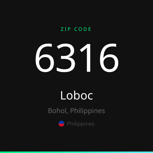 Shareable ZIP code 6316 card for Loboc, dark theme