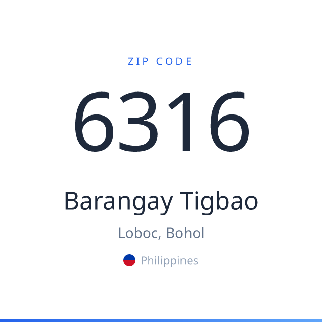 Shareable ZIP code 6316 card for Barangay Tigbao, light theme