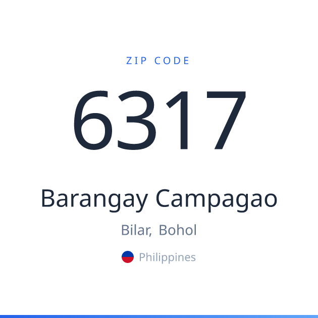 Shareable ZIP code 6317 card for Barangay Campagao, light theme