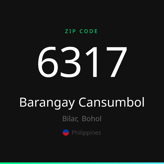 Shareable ZIP code 6317 card for Barangay Cansumbol, dark theme