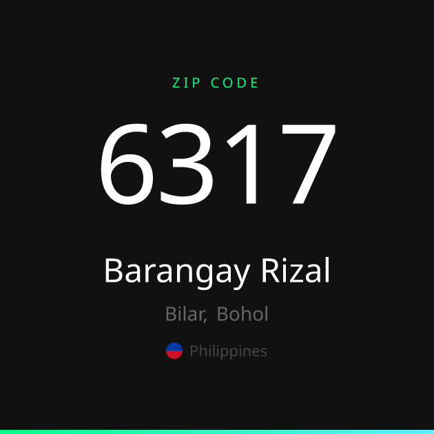Shareable ZIP code 6317 card for Barangay Rizal, dark theme