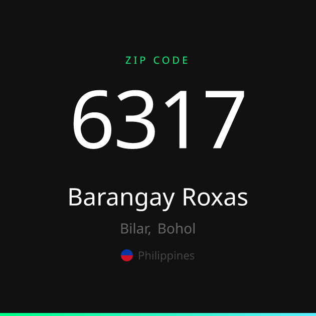 Shareable ZIP code 6317 card for Barangay Roxas, dark theme