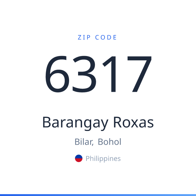 Shareable ZIP code 6317 card for Barangay Roxas, light theme