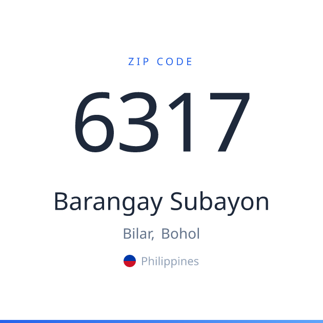 Shareable ZIP code 6317 card for Barangay Subayon, light theme